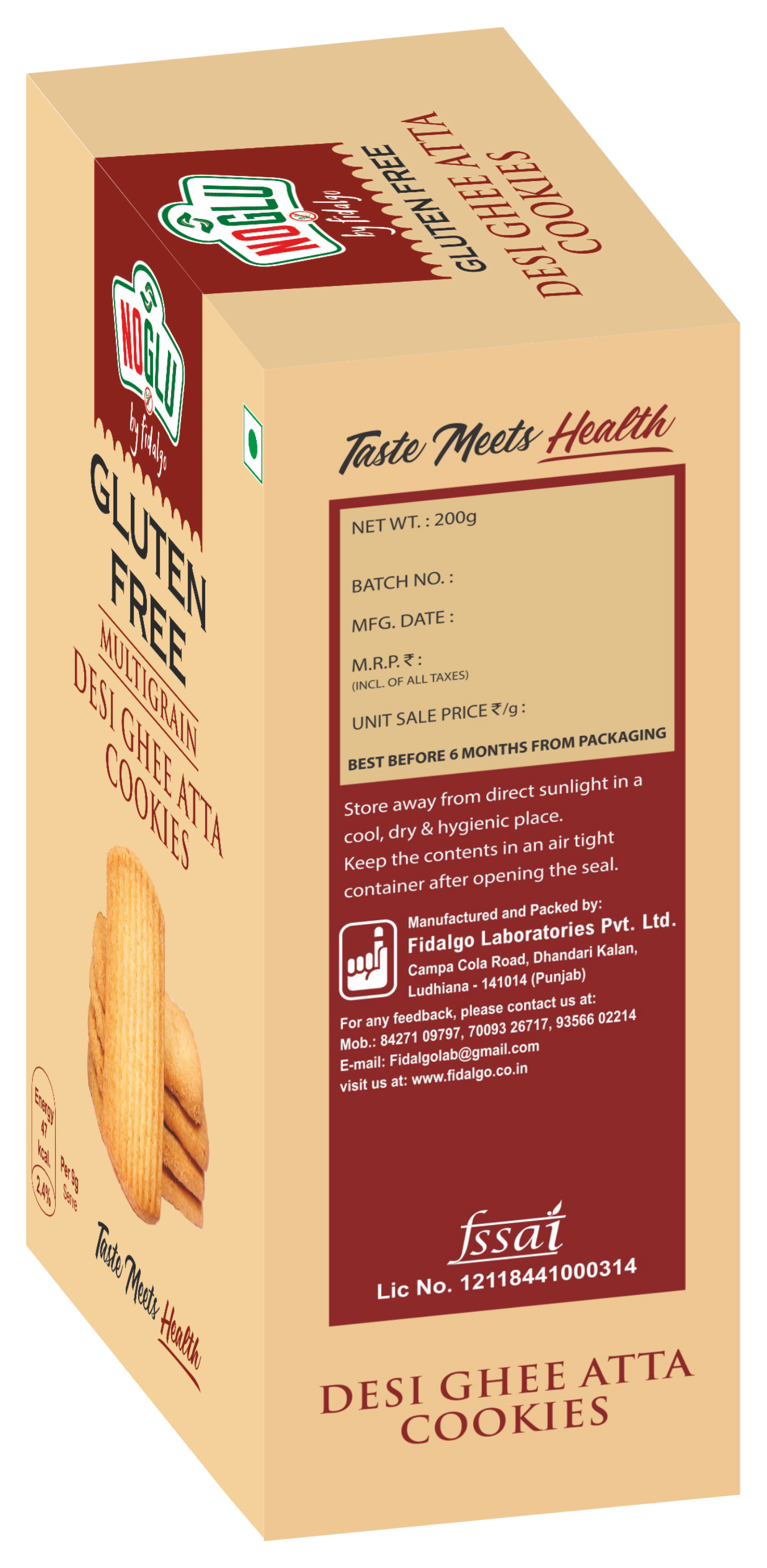 NOGLU (By Fidalgo) Gluten-Free Multigrain Desi Ghee Cookies 200gm | 100% Certified Gluten-Free