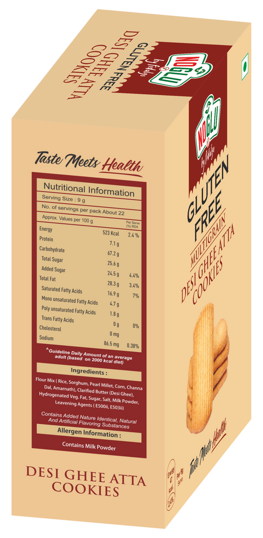 NOGLU (By Fidalgo) Gluten-Free Multigrain Desi Ghee Cookies 200gm | 100% Certified Gluten-Free