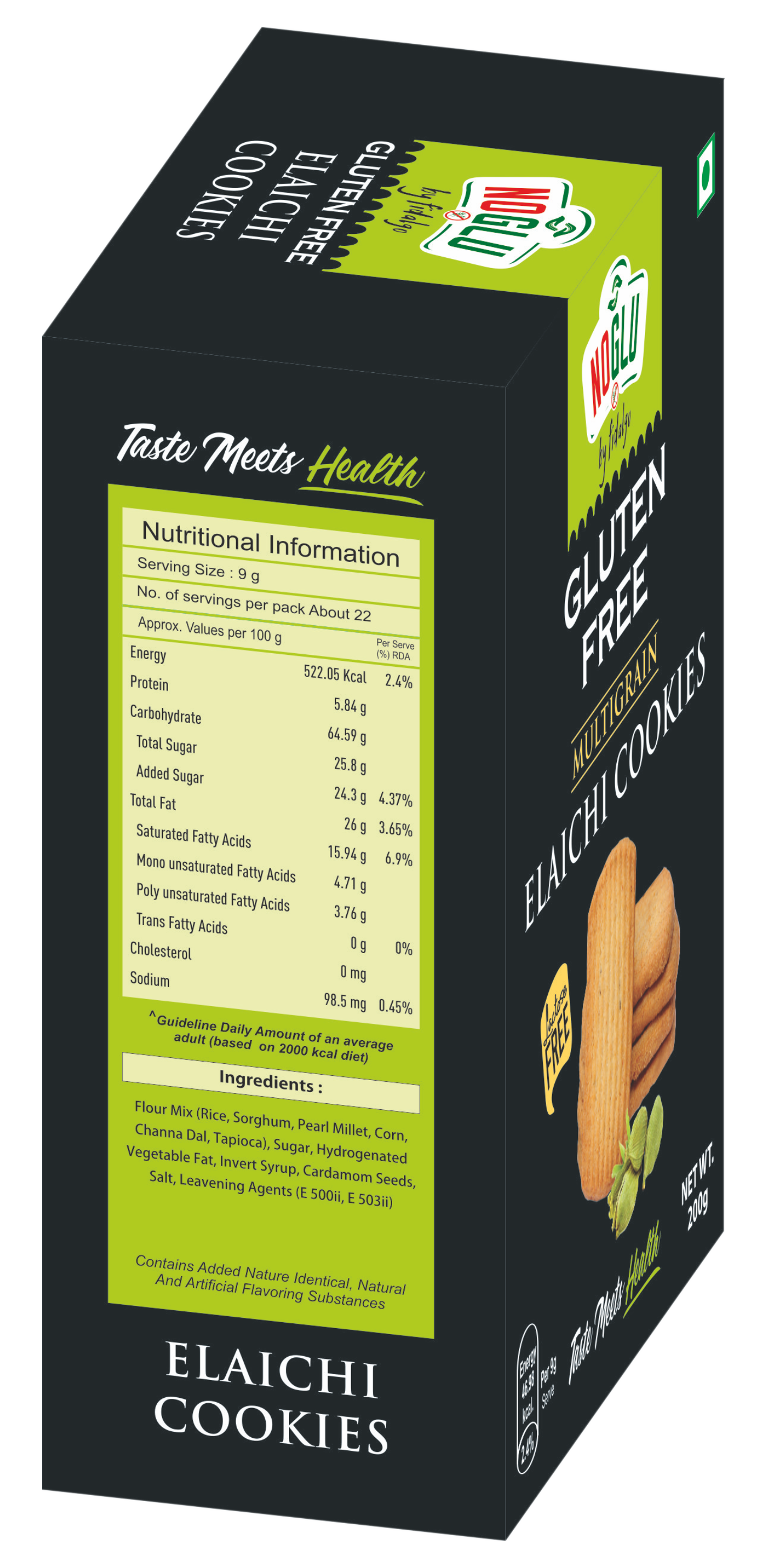 NOGLU (By Fidalgo) Gluten-Free Multigrain Elaichi Cookies 200gm | 100% Certified Gluten-Free
