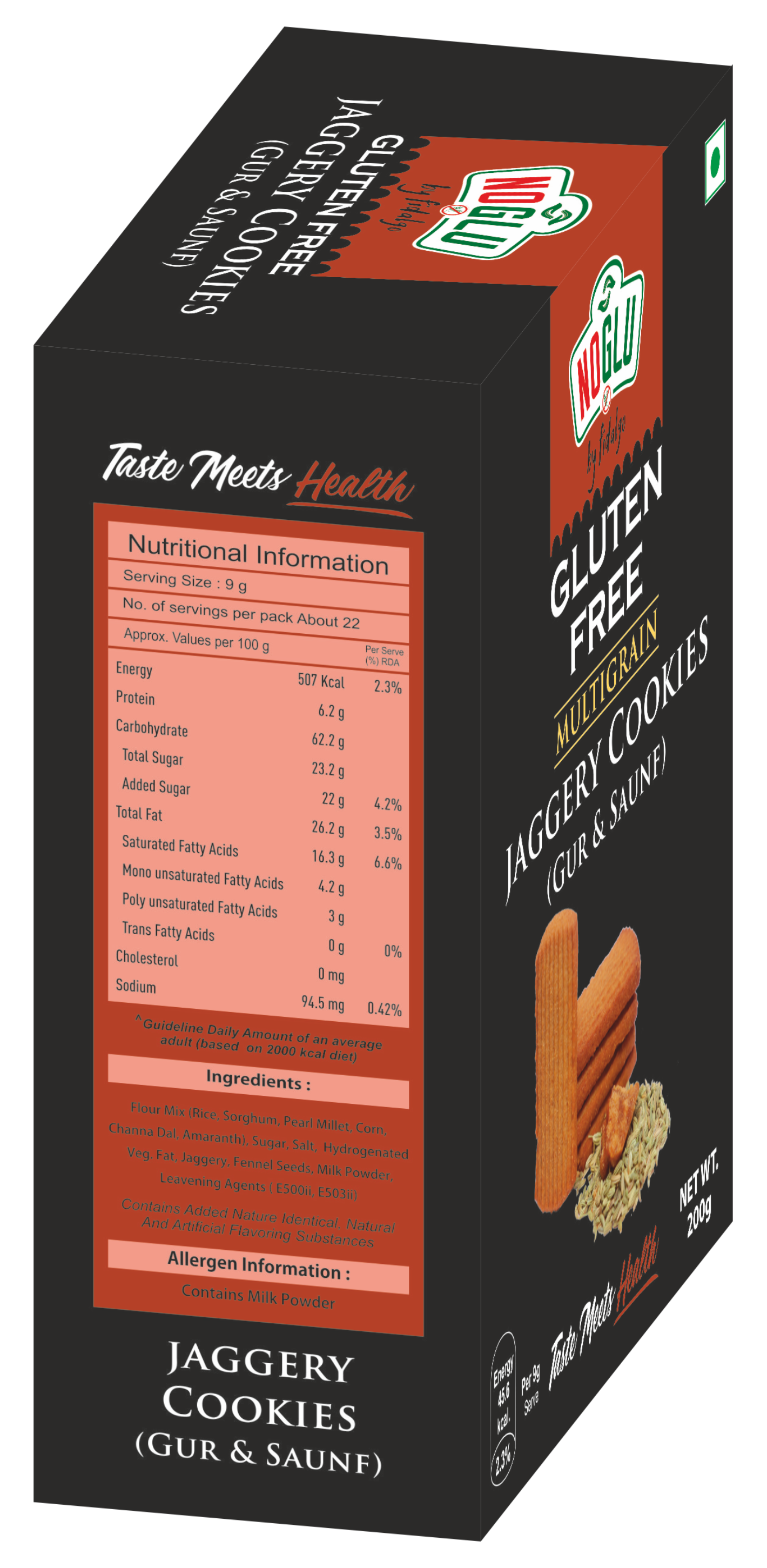 NOGLU (By Fidalgo) Gluten-Free Multigrain Jaggery Cookies | 200gm | Certified Gluten-free