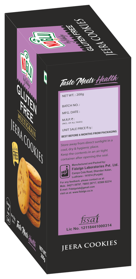 NOGLU (By Fidalgo) Gluten-Free Multigrain Jeera Cookies 200gm | 100% Certified Gluten-Free | Lactose Free