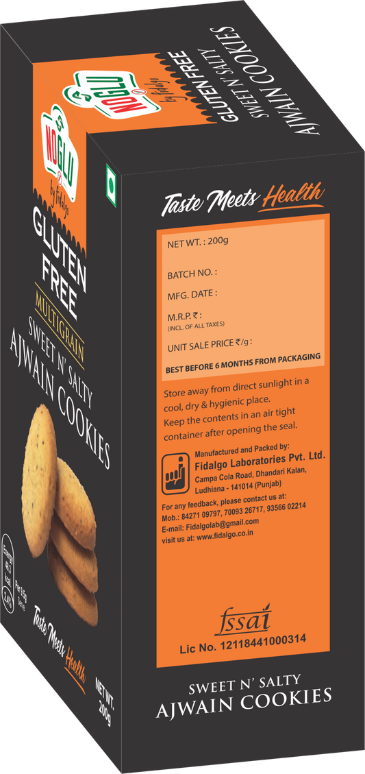 NOGLU (By Fidalgo) Gluten-Free Multigrain Ajwain Cookies 200gm | 100% Certified Gluten-Free