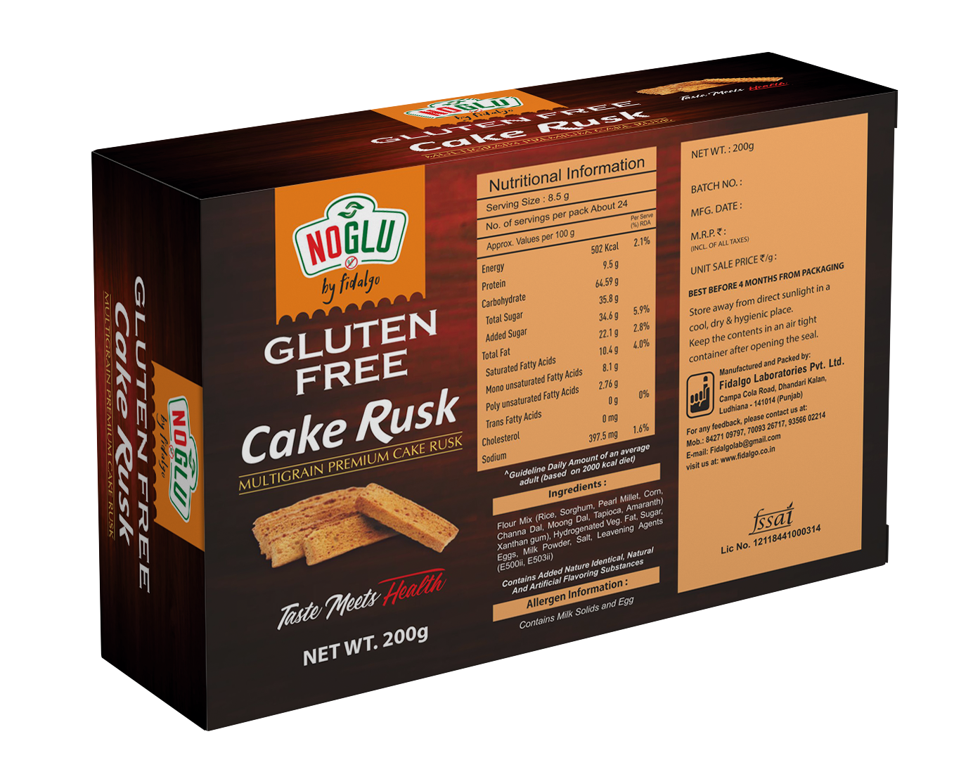NOGLU (By Fidalgo) Gluten-Free Multigrain Cake Rusk | 200gm | Certified Gluten-free