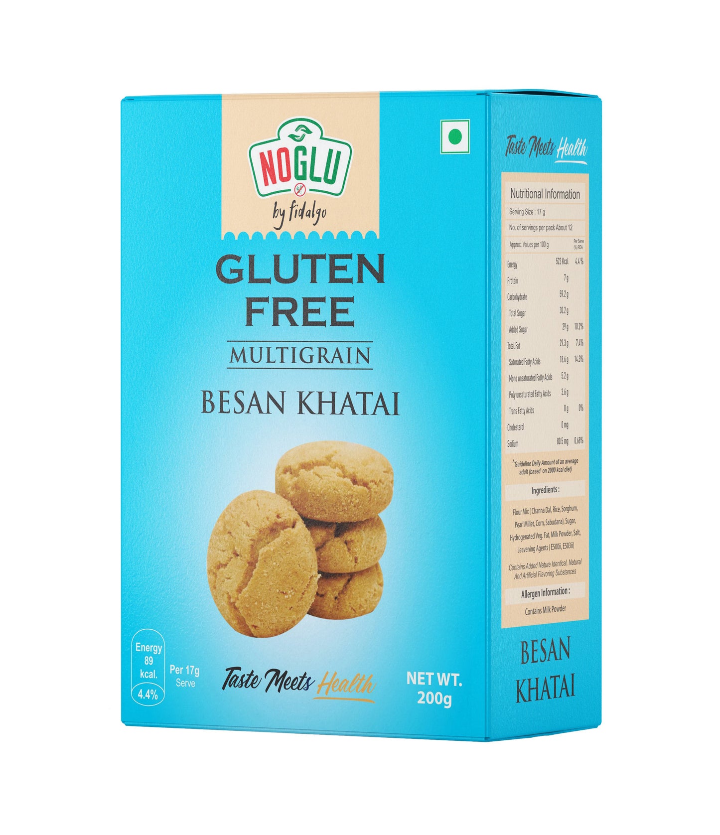 NOGLU (By Fidalgo) Gluten-Free Multigrain Besan Khatai Cookies | 200gm | Certified Gluten-free