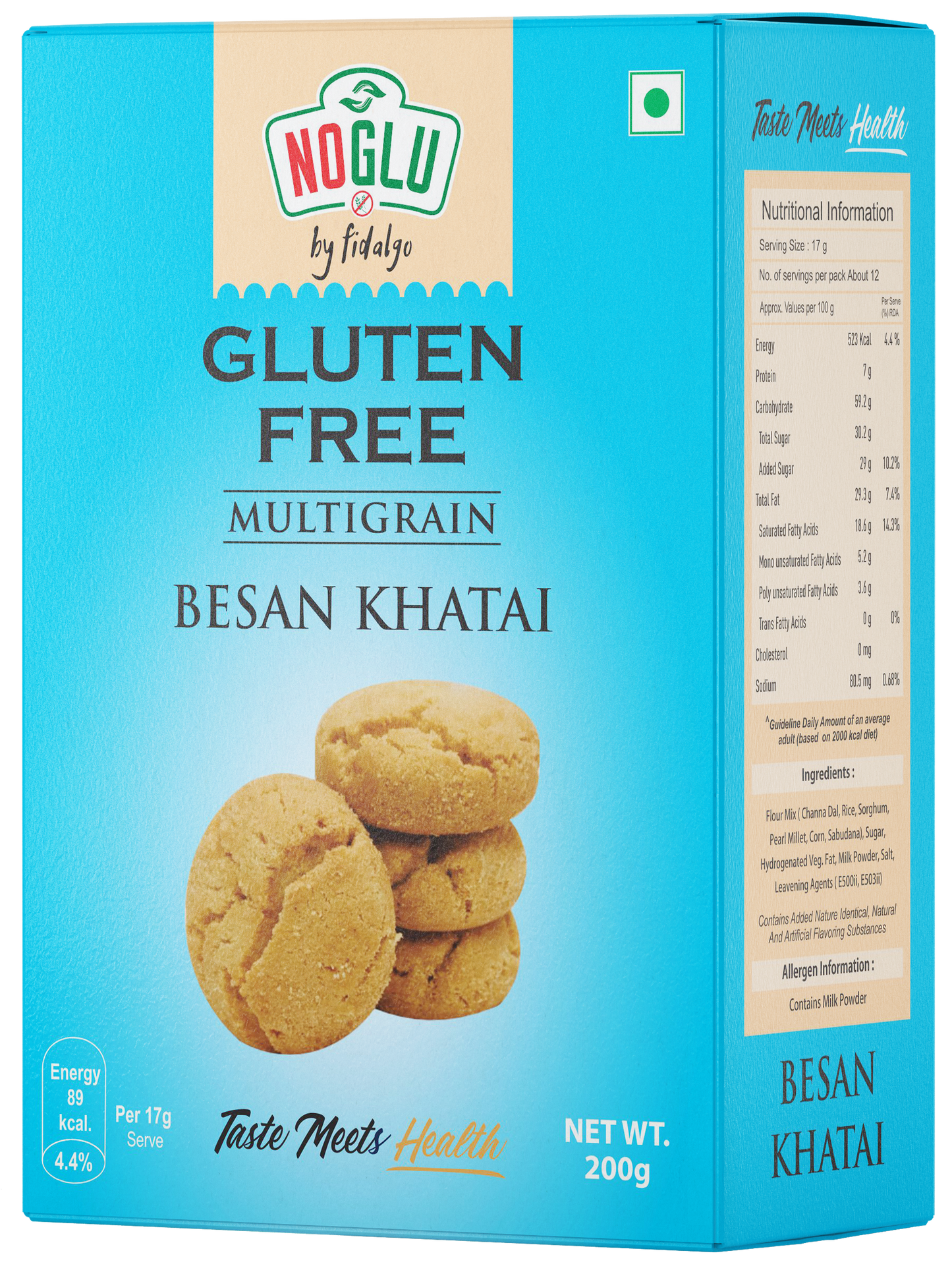 NOGLU (By Fidalgo) Gluten-Free Multigrain Besan Khatai Cookies | 200gm | Certified Gluten-free