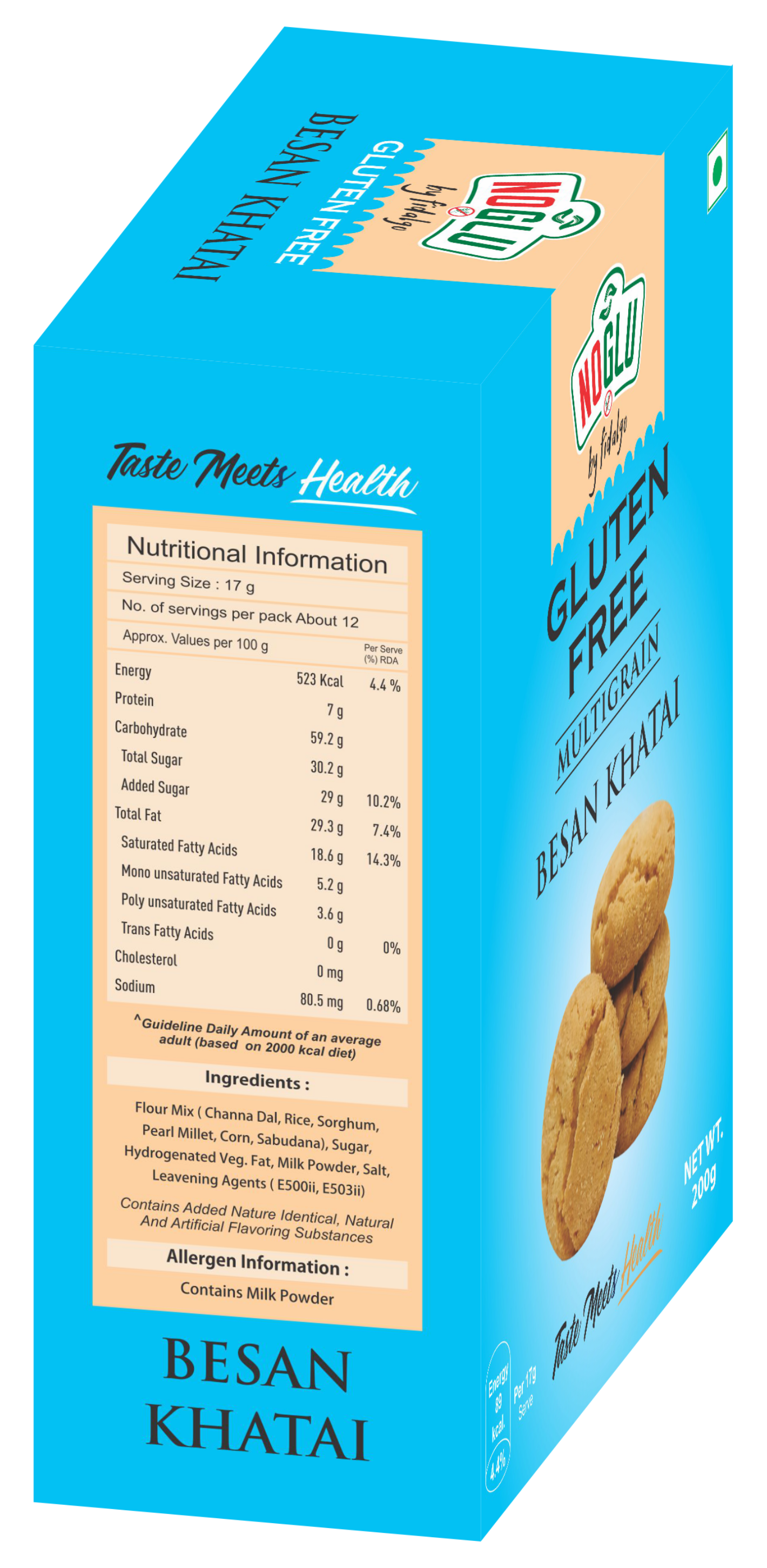 NOGLU (By Fidalgo) Gluten-Free Multigrain Besan Khatai Cookies | 200gm | Certified Gluten-free