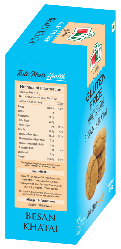 NOGLU (By Fidalgo) Gluten-Free Multigrain Besan Khatai Cookies | 200gm | Certified Gluten-free