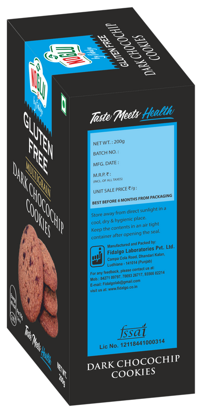 NOGLU (By Fidalgo) Gluten-Free Multigrain Dark Chocochip Cookies 200gm | 100% Certified Gluten-Free