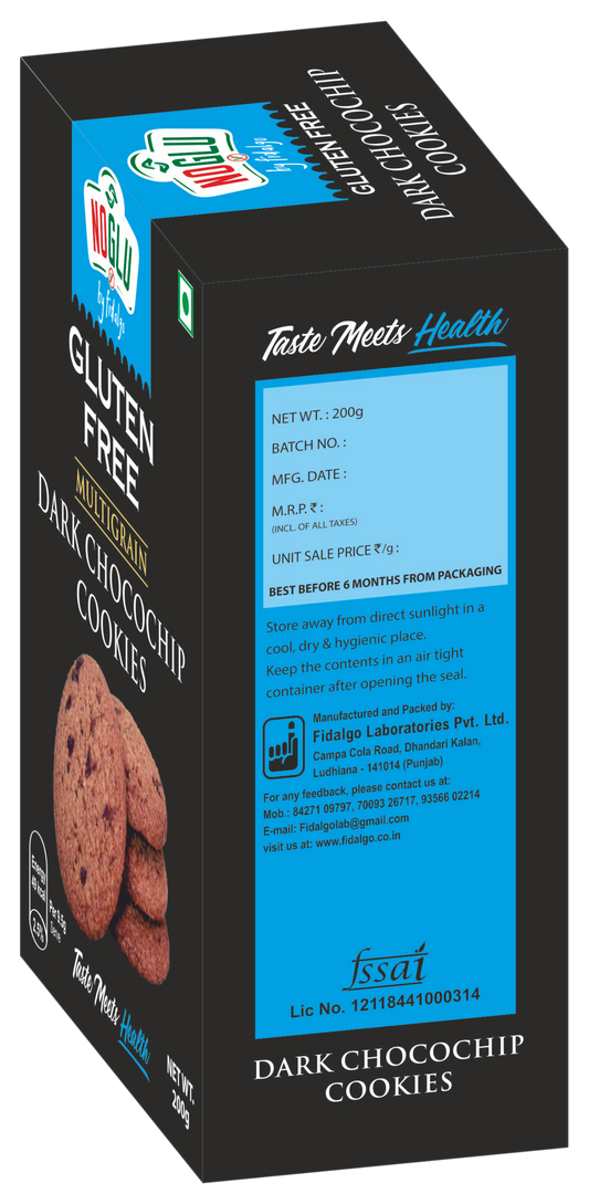NOGLU (By Fidalgo) Gluten-Free Multigrain Dark Chocochip Cookies 200gm | 100% Certified Gluten-Free