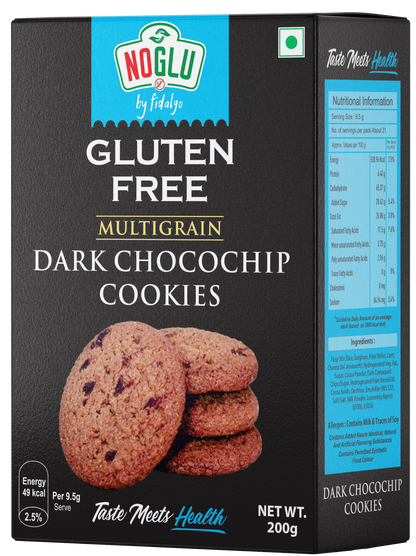 NOGLU (By Fidalgo) Gluten-Free Multigrain Dark Chocochip Cookies 200gm | 100% Certified Gluten-Free