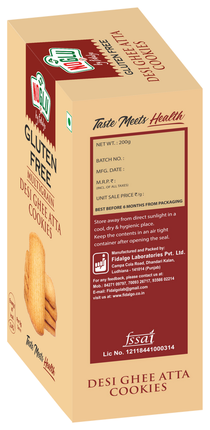 NOGLU (By Fidalgo) Gluten-Free Multigrain Desi Ghee Cookies 200gm | 100% Certified Gluten-Free