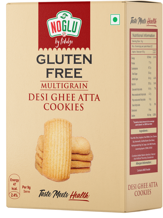 NOGLU (By Fidalgo) Gluten-Free Multigrain Desi Ghee Cookies 200gm | 100% Certified Gluten-Free