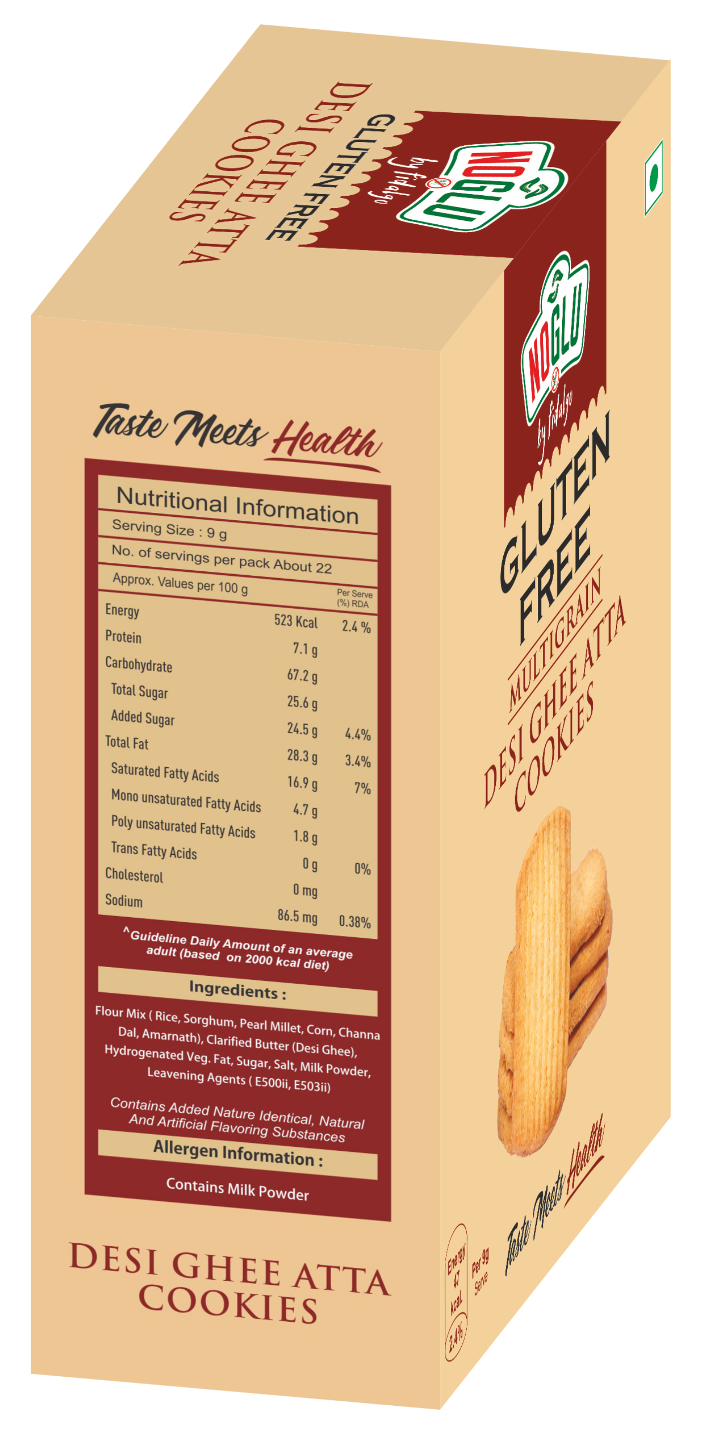NOGLU (By Fidalgo) Gluten-Free Multigrain Desi Ghee Cookies 200gm | 100% Certified Gluten-Free
