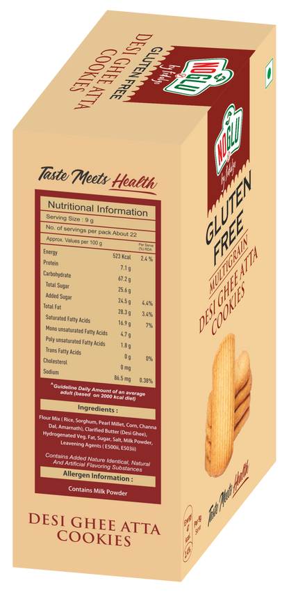 NOGLU (By Fidalgo) Gluten-Free Multigrain Desi Ghee Cookies 200gm | 100% Certified Gluten-Free