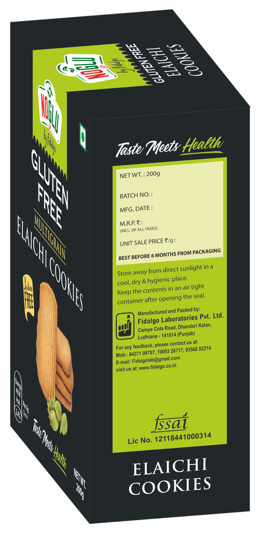 NOGLU (By Fidalgo) Gluten-Free Multigrain Elaichi Cookies 200gm | 100% Certified Gluten-Free