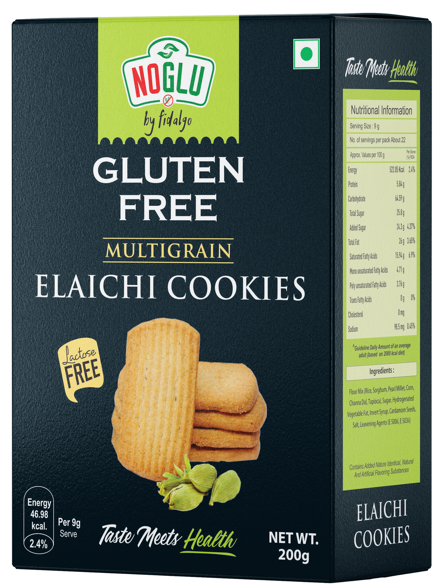 NOGLU (By Fidalgo) Gluten-Free Multigrain Elaichi Cookies 200gm | 100% Certified Gluten-Free