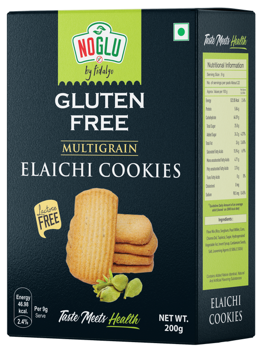 NOGLU (By Fidalgo) Gluten-Free Multigrain Elaichi Cookies 200gm | 100% Certified Gluten-Free