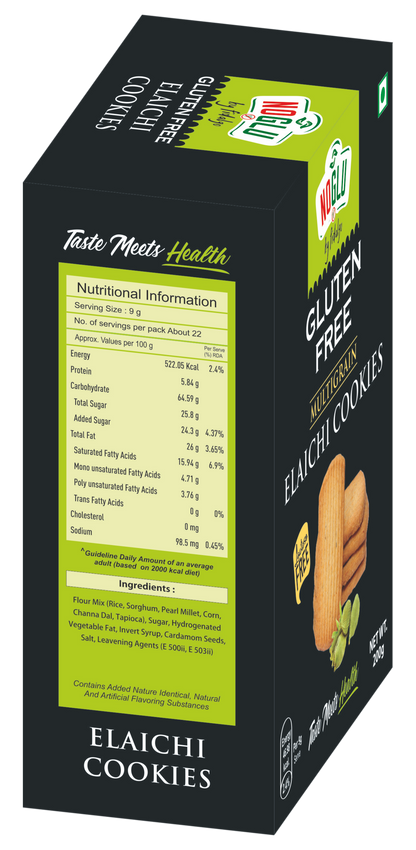 NOGLU (By Fidalgo) Gluten-Free Multigrain Elaichi Cookies 200gm | 100% Certified Gluten-Free