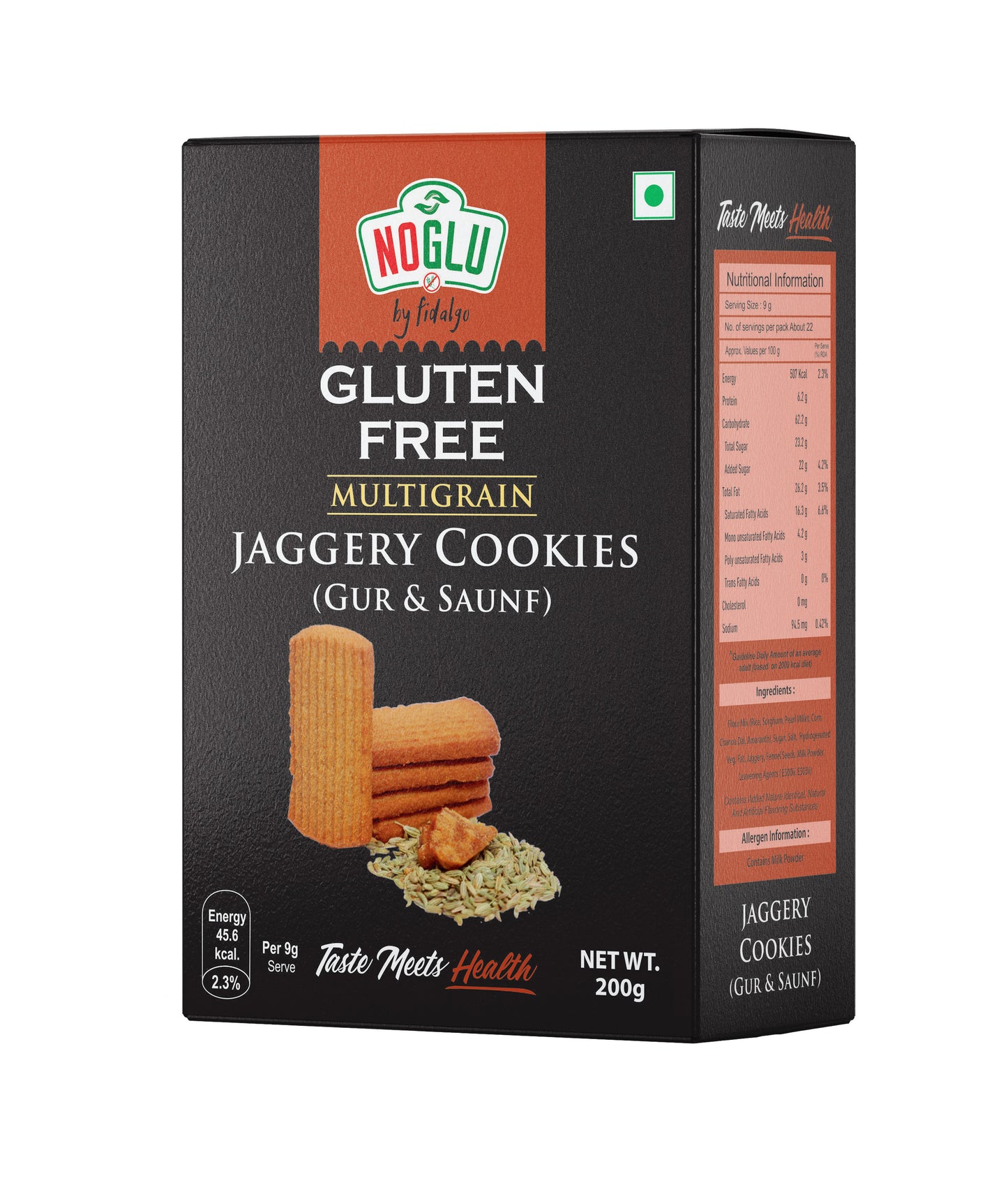 NOGLU (By Fidalgo) Gluten-Free Multigrain Jaggery Cookies | 200gm | Certified Gluten-free