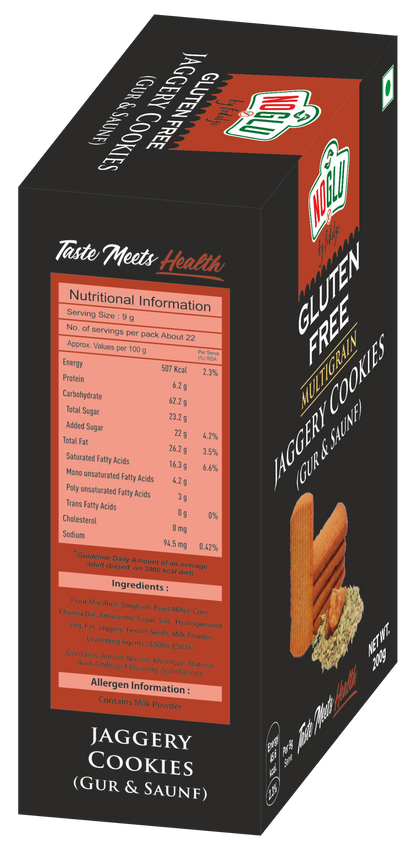 NOGLU (By Fidalgo) Gluten-Free Multigrain Jaggery Cookies | 200gm | Certified Gluten-free