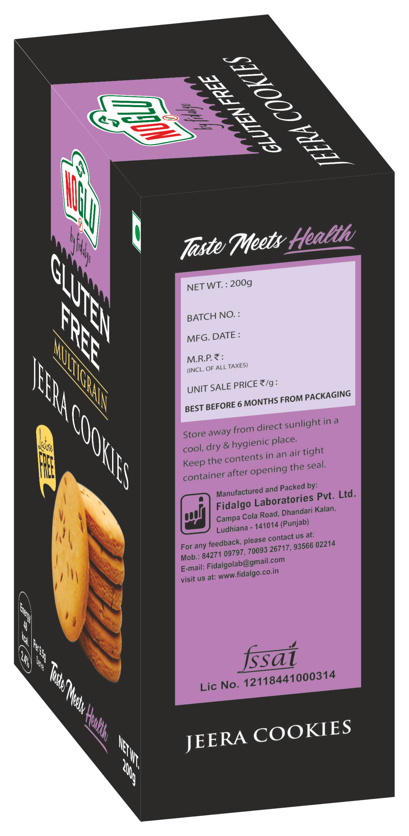 NOGLU (By Fidalgo) Gluten-Free Multigrain Jeera Cookies 200gm | 100% Certified Gluten-Free | Lactose Free