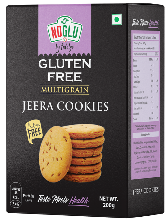 NOGLU (By Fidalgo) Gluten-Free Multigrain Jeera Cookies 200gm | 100% Certified Gluten-Free | Lactose Free