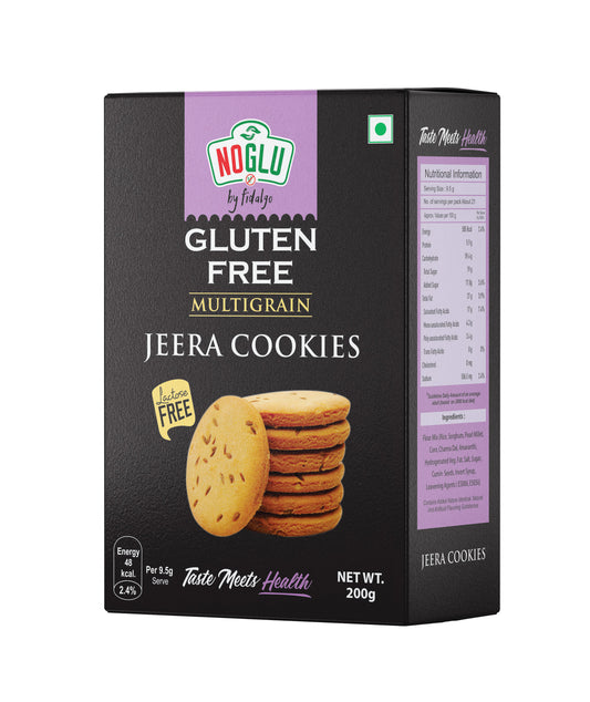 NOGLU (By Fidalgo) Gluten-Free Multigrain Jeera Cookies 200gm | 100% Certified Gluten-Free | Lactose Free