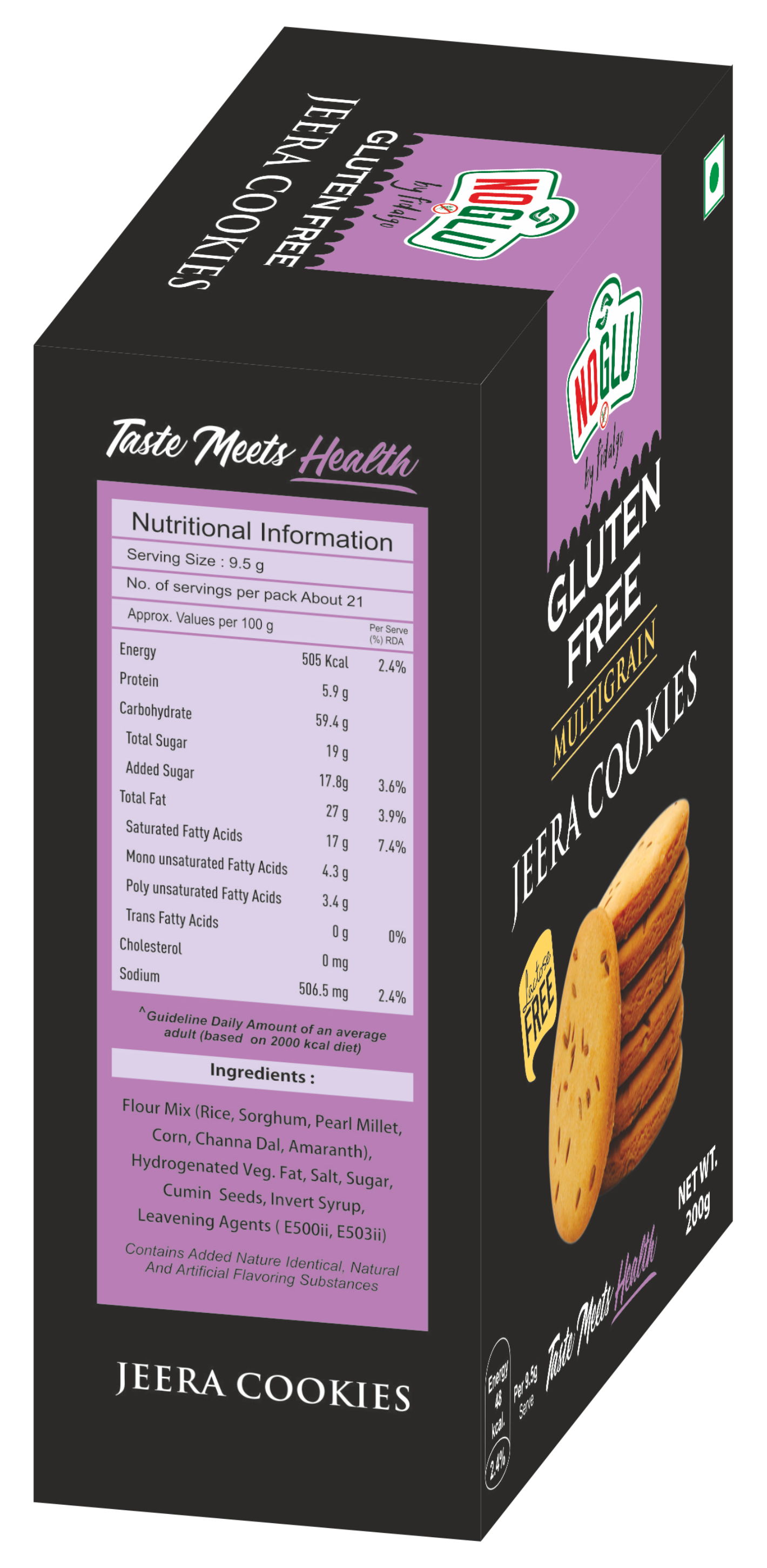 NOGLU (By Fidalgo) Gluten-Free Multigrain Jeera Cookies 200gm | 100% Certified Gluten-Free | Lactose Free