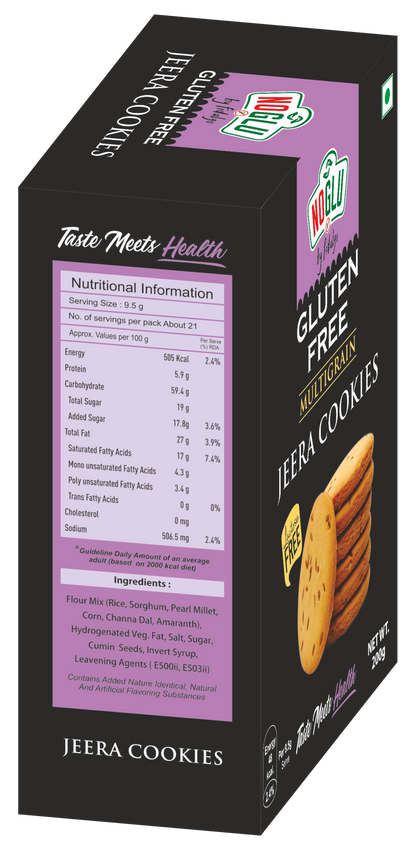 NOGLU (By Fidalgo) Gluten-Free Multigrain Jeera Cookies 200gm | 100% Certified Gluten-Free | Lactose Free