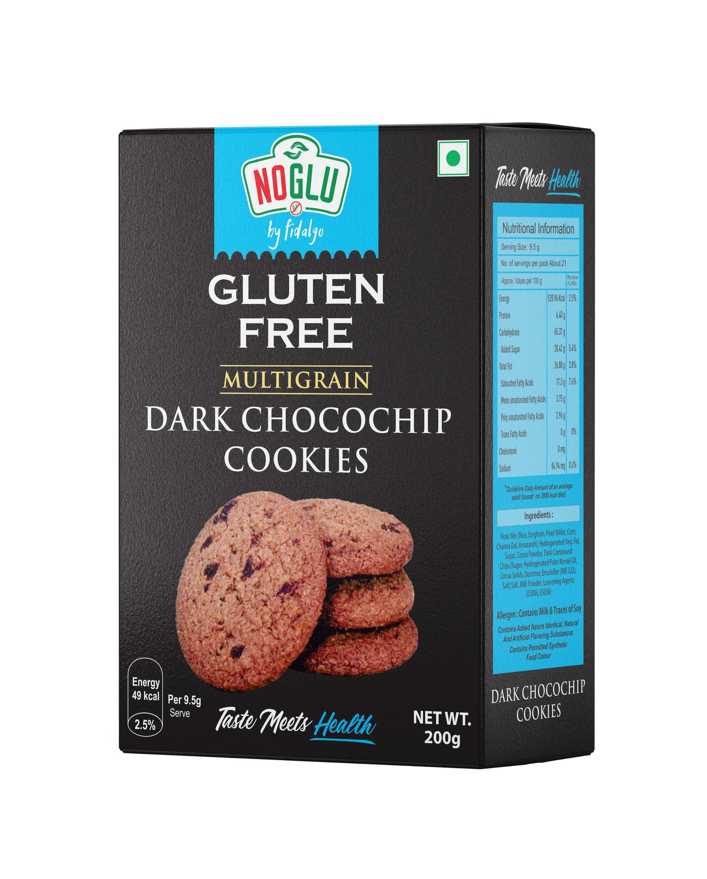 NOGLU (By Fidalgo) Gluten-Free Multigrain Dark Chocochip Cookies 200gm | 100% Certified Gluten-Free