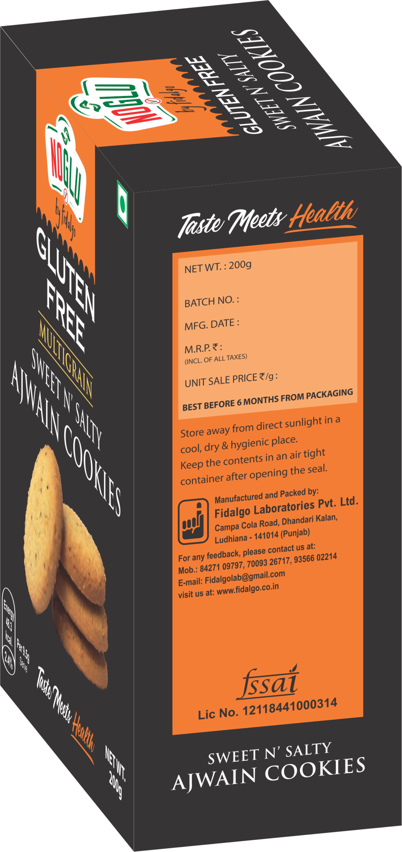 NOGLU (By Fidalgo) Gluten-Free Multigrain Ajwain Cookies 200gm | 100% Certified Gluten-Free