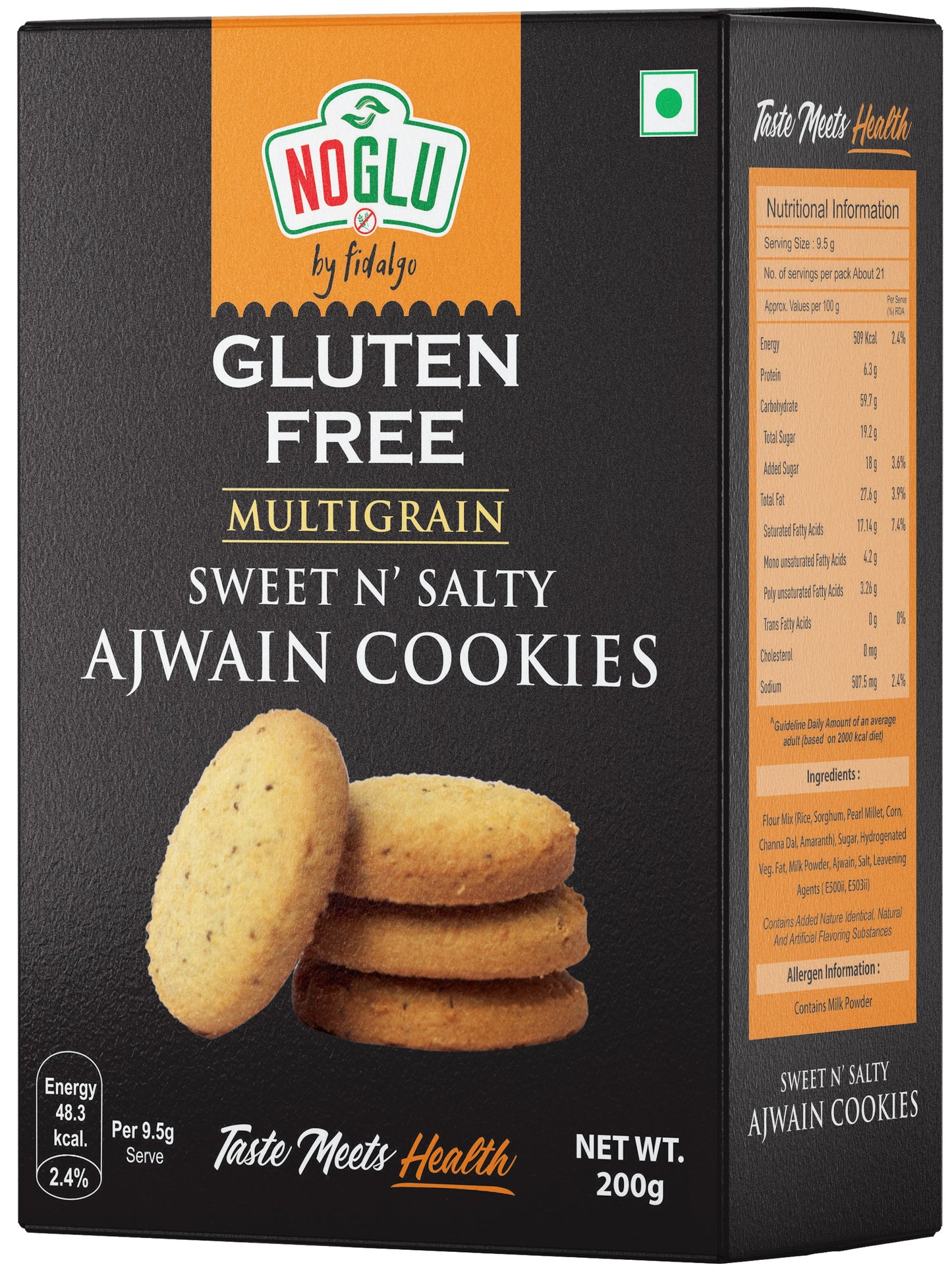 NOGLU (By Fidalgo) Gluten-Free Multigrain Ajwain Cookies 200gm | 100% Certified Gluten-Free