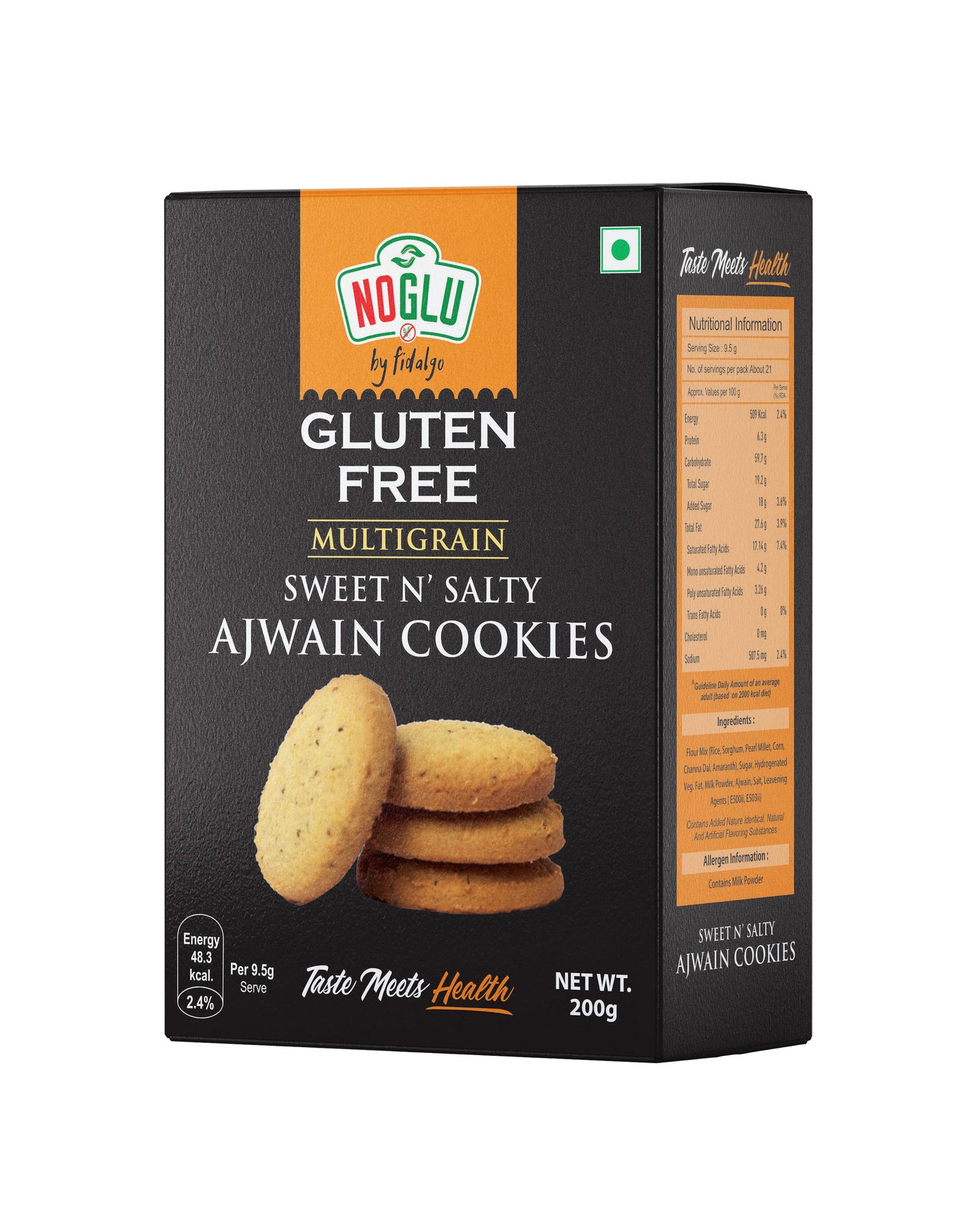 NOGLU (By Fidalgo) Gluten-Free Multigrain Ajwain Cookies 200gm | 100% Certified Gluten-Free