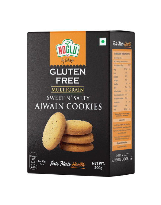 NOGLU (By Fidalgo) Gluten-Free Multigrain Ajwain Cookies 200gm | 100% Certified Gluten-Free