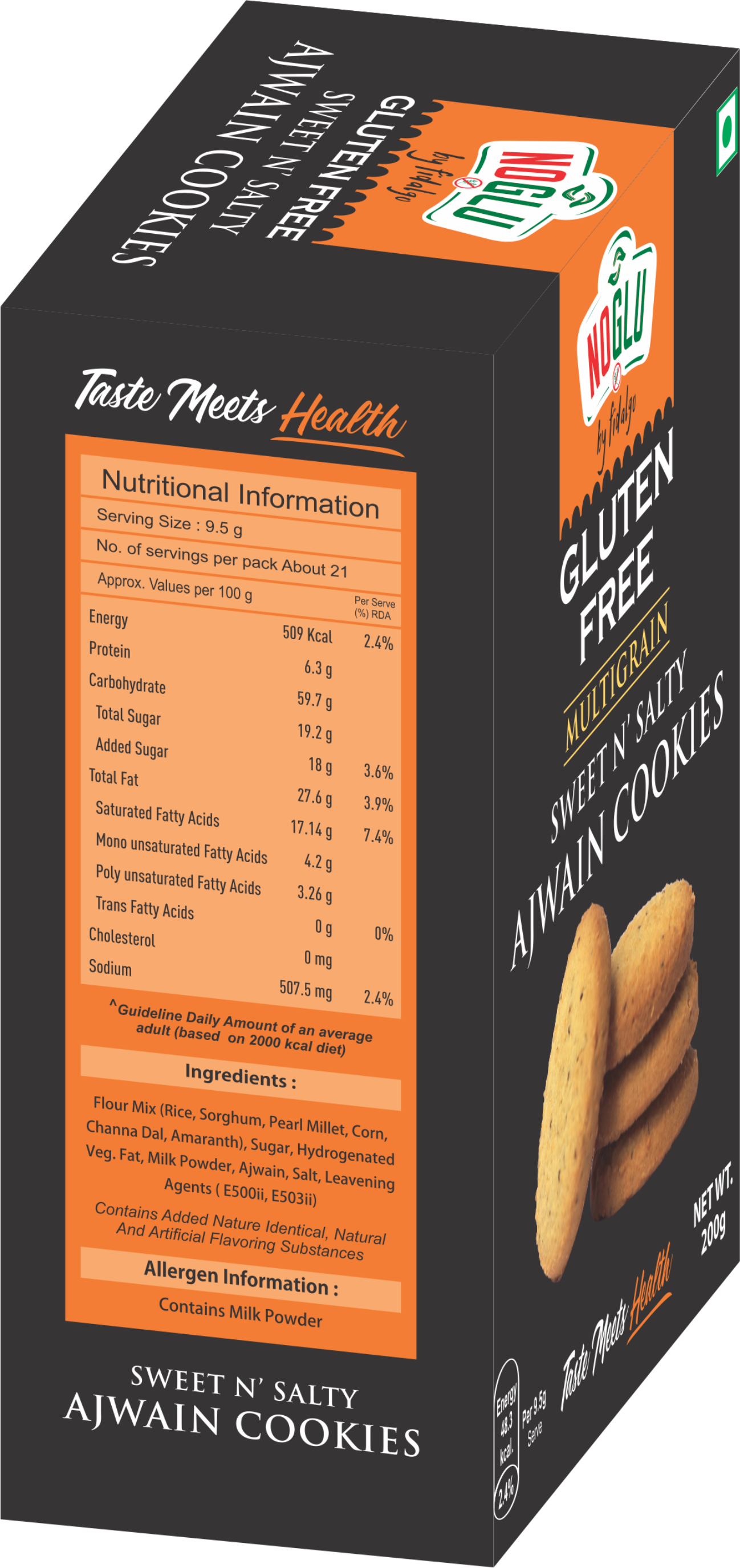 NOGLU (By Fidalgo) Gluten-Free Multigrain Ajwain Cookies 200gm | 100% Certified Gluten-Free