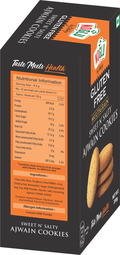 NOGLU (By Fidalgo) Gluten-Free Multigrain Ajwain Cookies 200gm | 100% Certified Gluten-Free